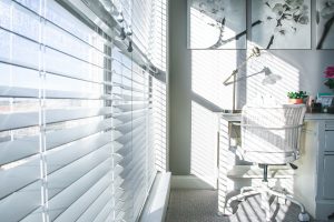 wood alternative blinds in an office